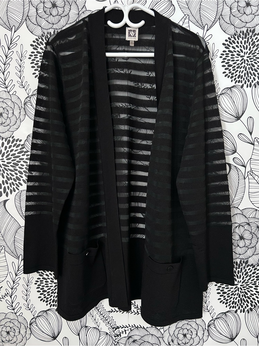 Anne Klein Sheer Black Striped Cardigan